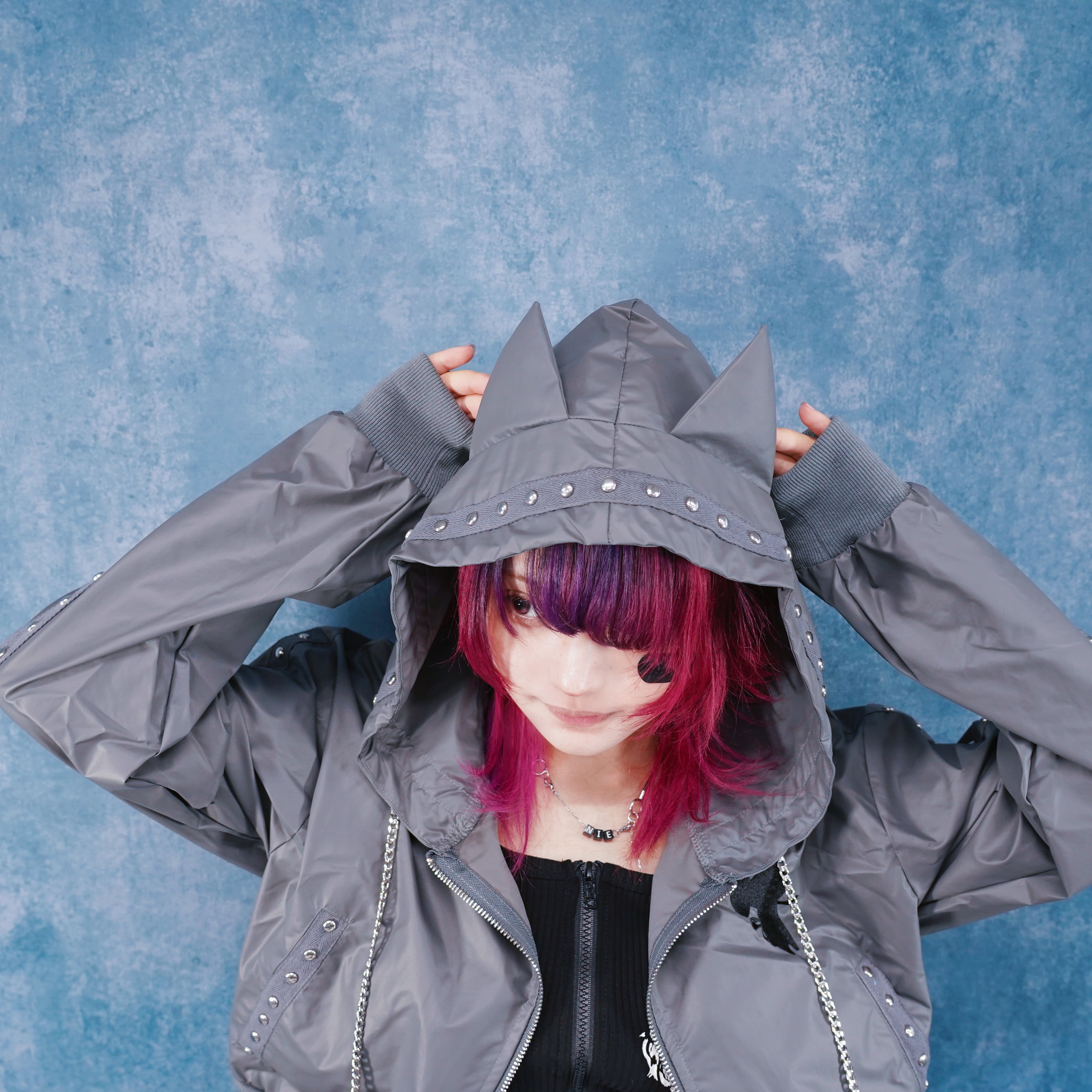猫耳付き高品質STUDS GOTHIC ZIP OUTER【GRAY】 | NIER CLOTHING