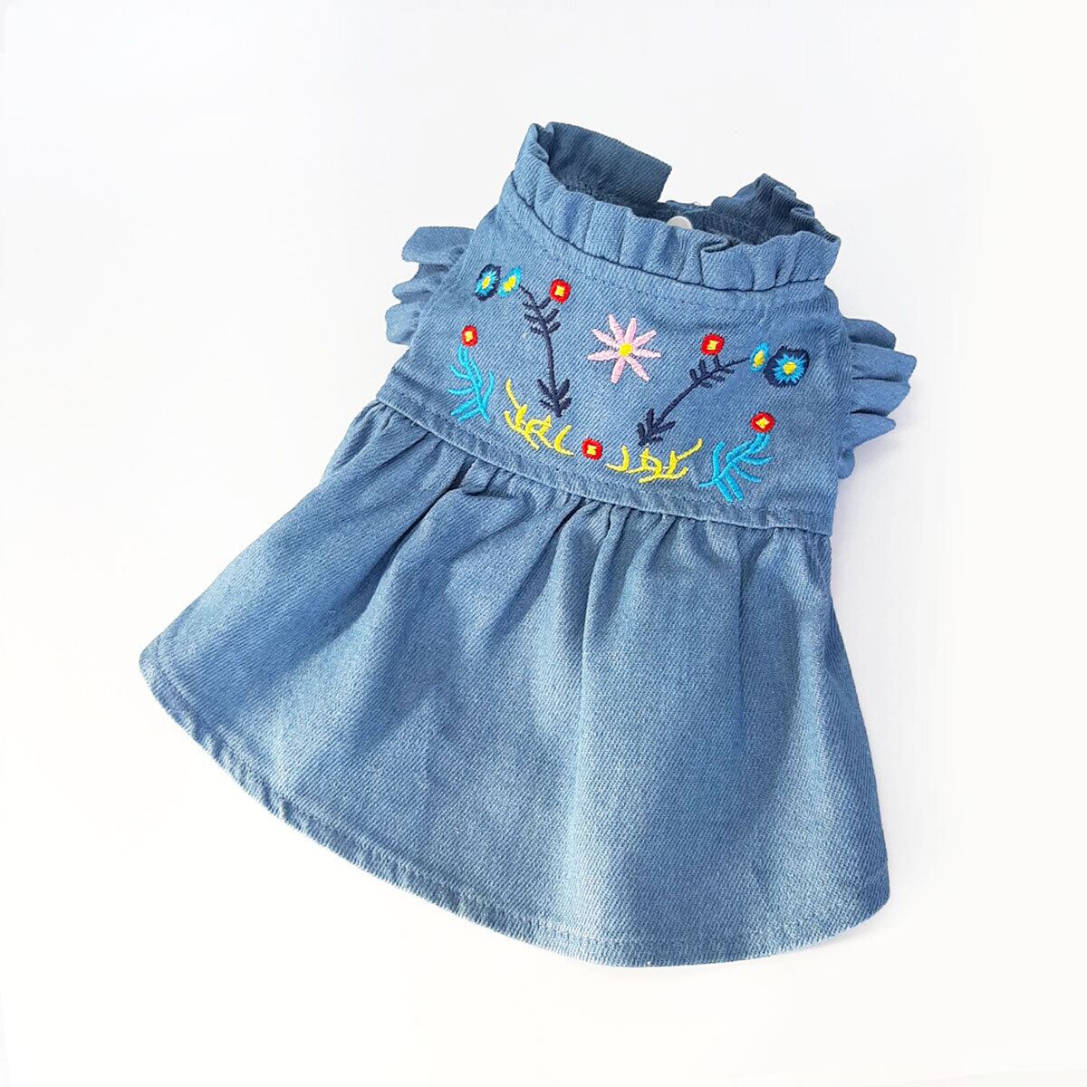 在庫限り Xs Xlサイズ お花刺繍でフェミニンに ソフトデニムワンピース 36up