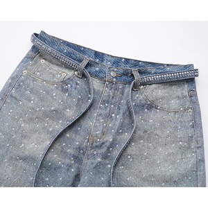 rhinestone wide  blue denim
