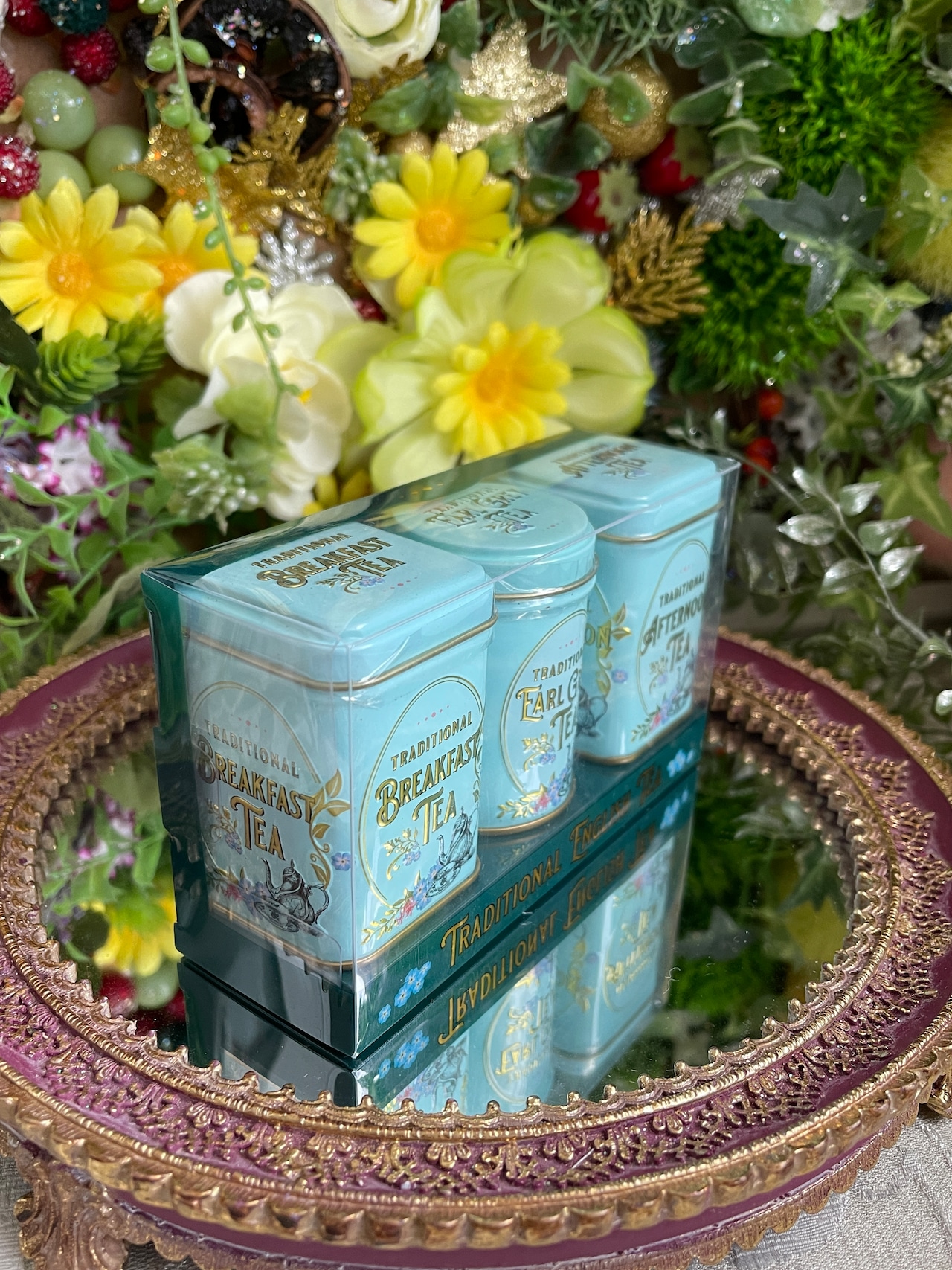 再入荷！『New English Teas』ヴィンテージヴィクトリアンシリーズ　ミニ紅茶3缶パックセット ミントグリーンの画像05