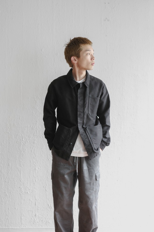 70~80's "FRENCH WORK" Fly-front Black Moleskin Jacket