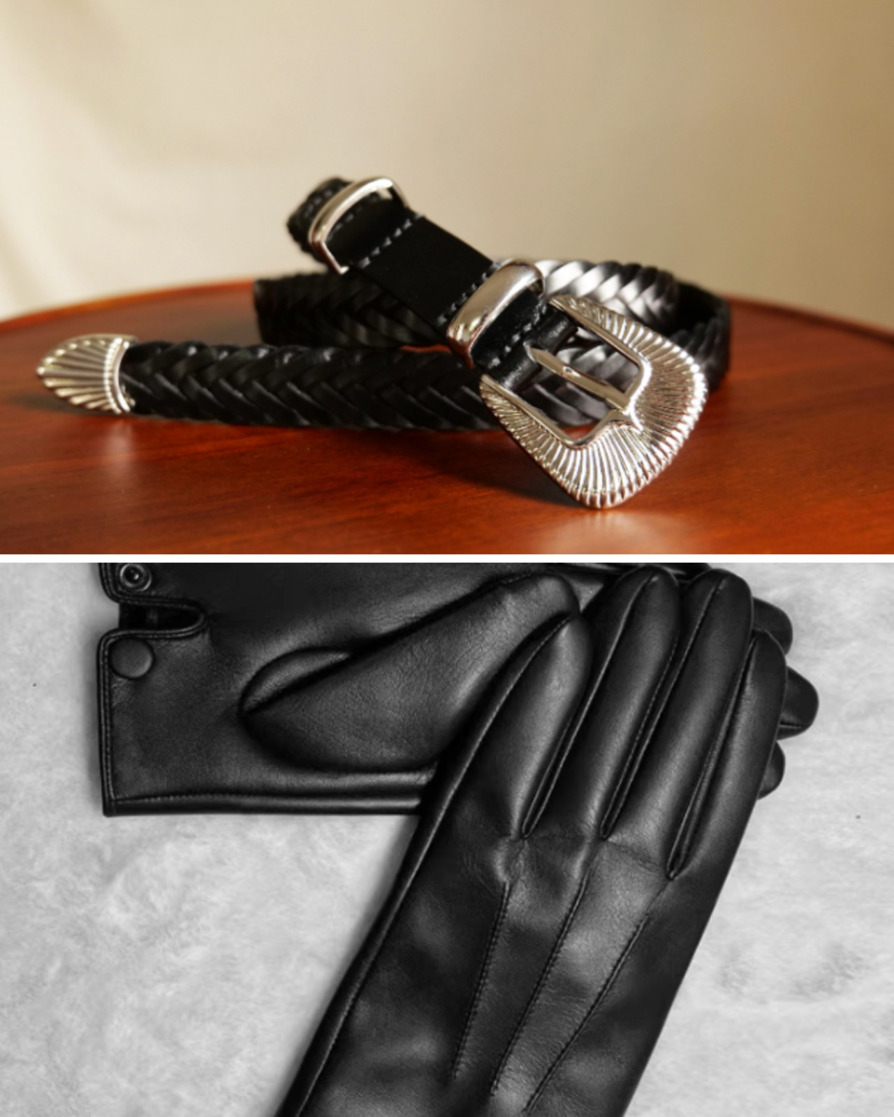 【革小物2点セット】イタリアンレザー編み込みベルト&レザーグローブ