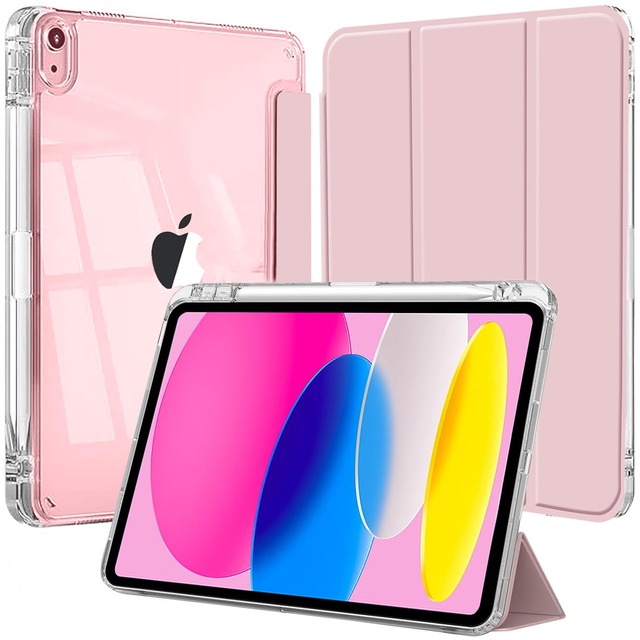 EspZanthic 保護ケース互換 iPad (A16) 第11/10世代 (2025/2022)ペン収納 三つ折りスタンド スマートカバー DIY透明オートスリープ(ピンク)