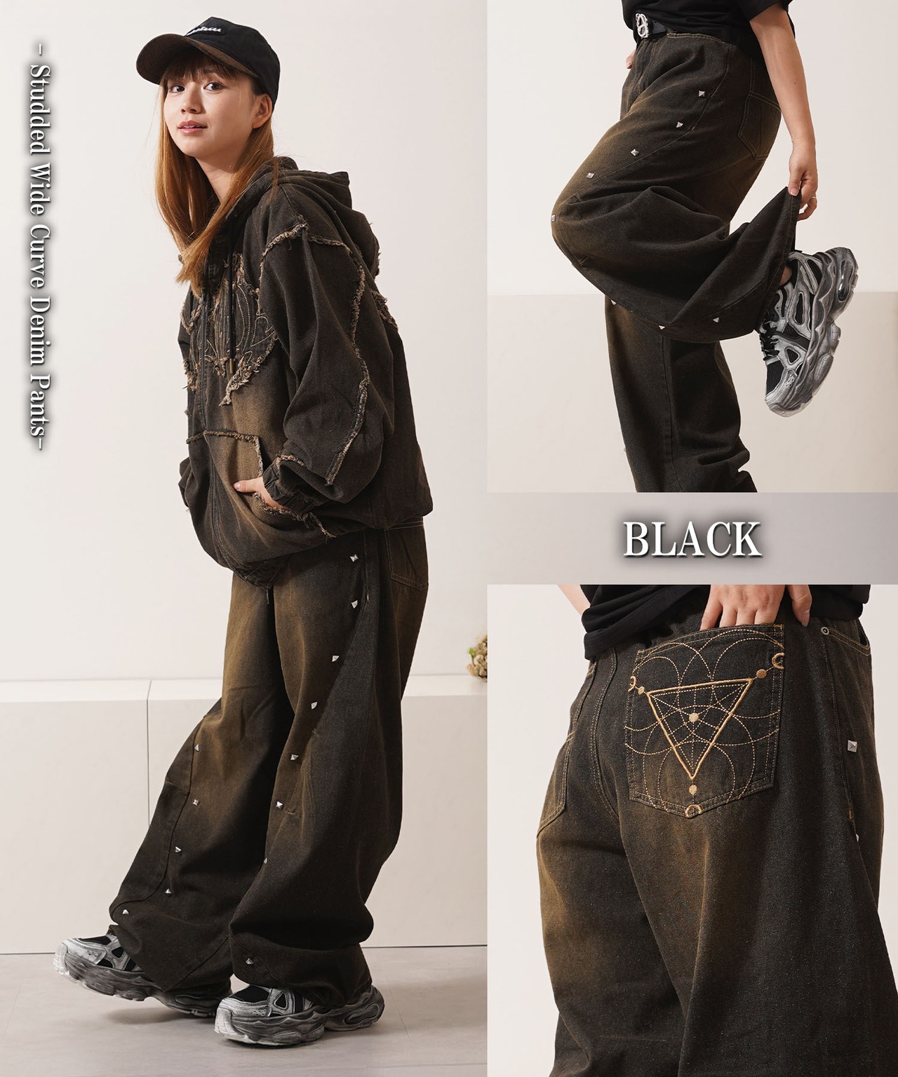◆スタッズ使い ワイドカーブパンツ◆wi-087028