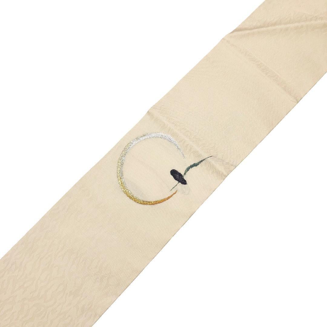 名古屋帯 西陣 とみや織物 月にフクロウ 梟 金銀糸 乳白色 O