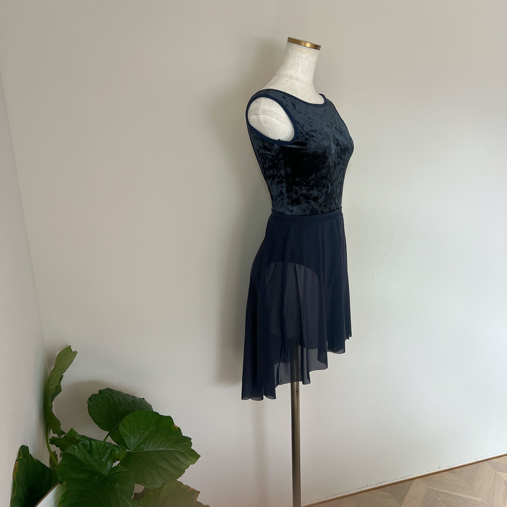 midnight blue クラッシュベロア ボートネック バレエレオタード