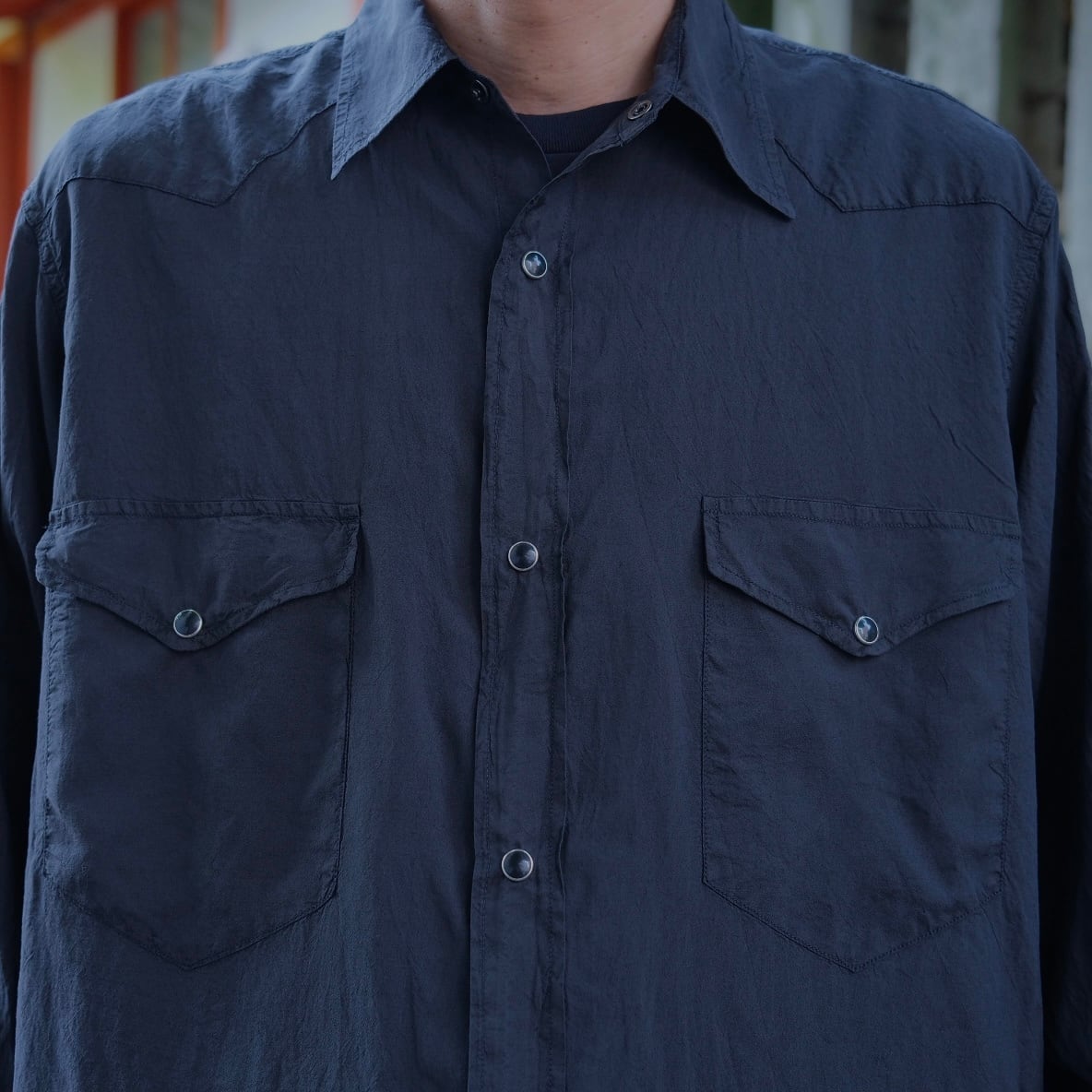 COMOLI(コモリ) /シルク製品染ウエスタンシャツ-BLACK-(D01-02006) | Signs