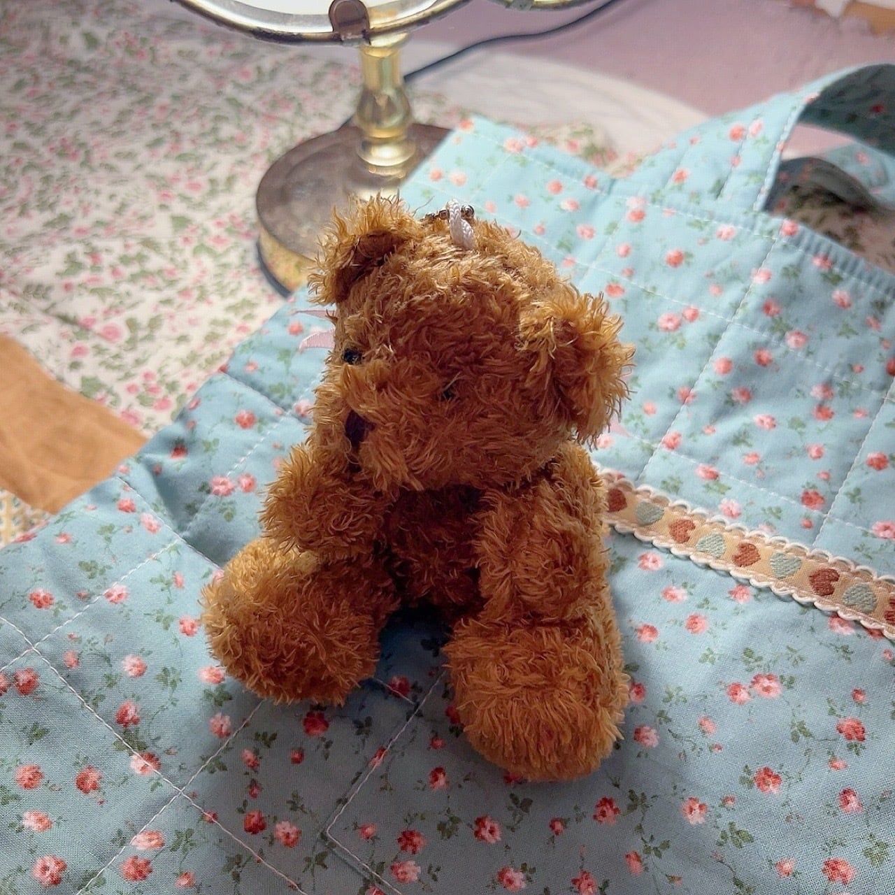 pink ribbon bear plush keychain