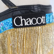 【日本製 社交ダンス衣装】ゴールド Chacott チャコット ラテン ドレス ワンピース 金 青 水色 フリンジ デモ 競技用 小物 おしゃれ