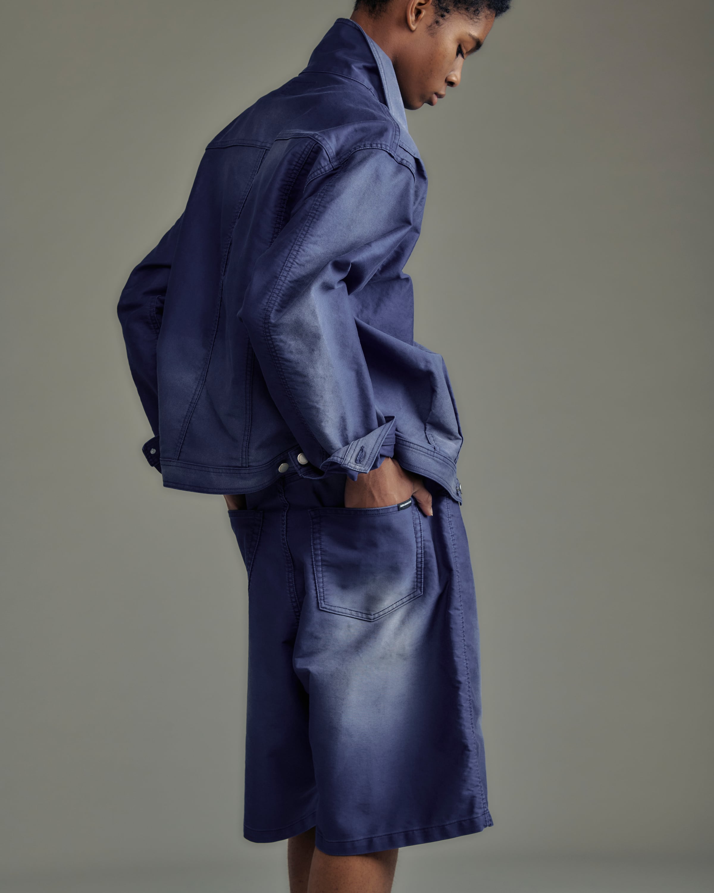 ADAM PATEK uneven dyeing short pants (BLU) AP2618014