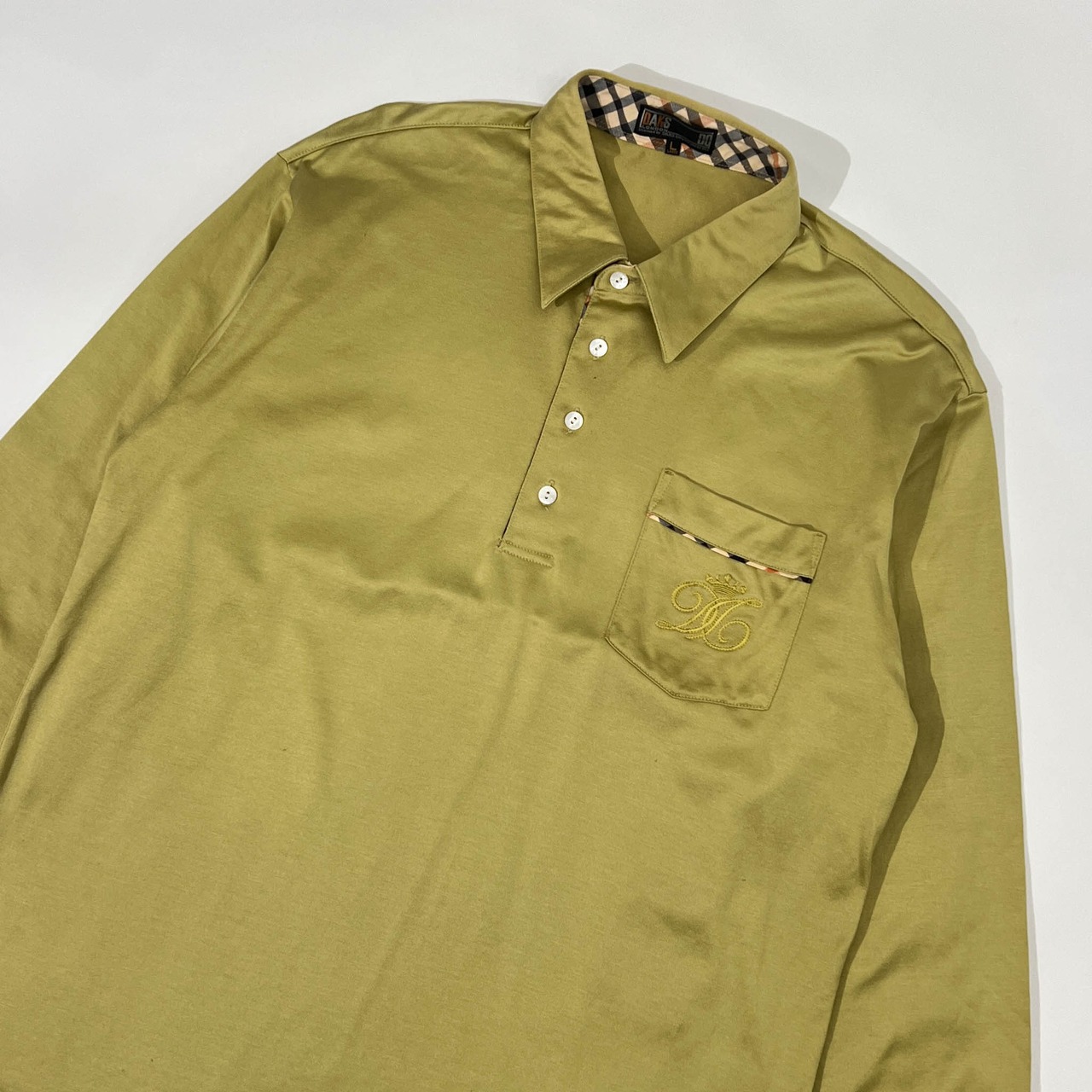 DAKS LONDON ダックス ロンドン 天竺 長袖 ポロシャツ L/グリーン系 光沢感 メンズ ゴルフ
