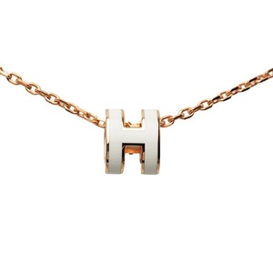 エルメス ミニ ポップアッシュ ポップH ペンダント ネックレス ピンクゴールド ホワイト メッキ エナメル レディース HERMES 【中古】