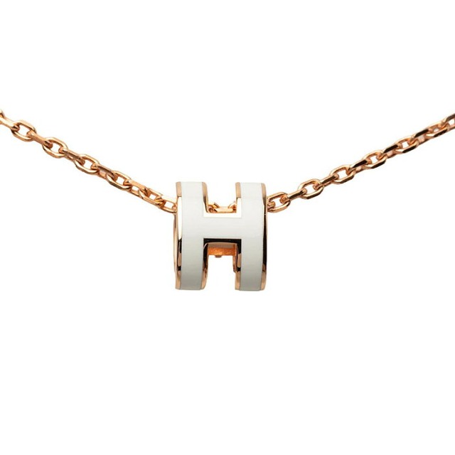 エルメス ミニ ポップアッシュ ポップH ペンダント ネックレス ピンクゴールド ホワイト メッキ エナメル レディース HERMES 【中古】