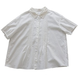 レース襟ピンタックドロップショルダーシャツ 2col 1171