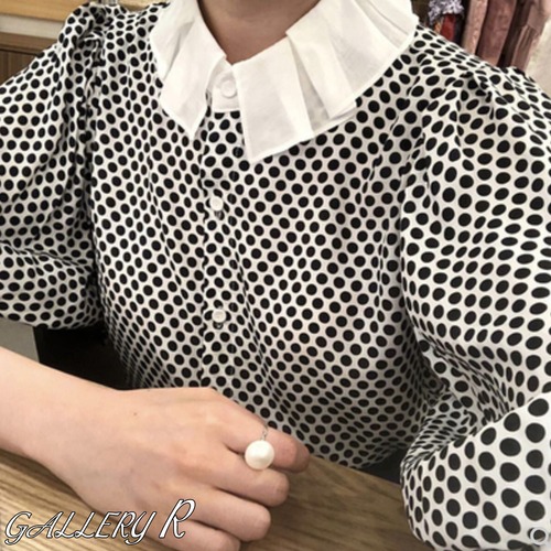 ブラウス　トップス　ドットブラウス　春ブラウス