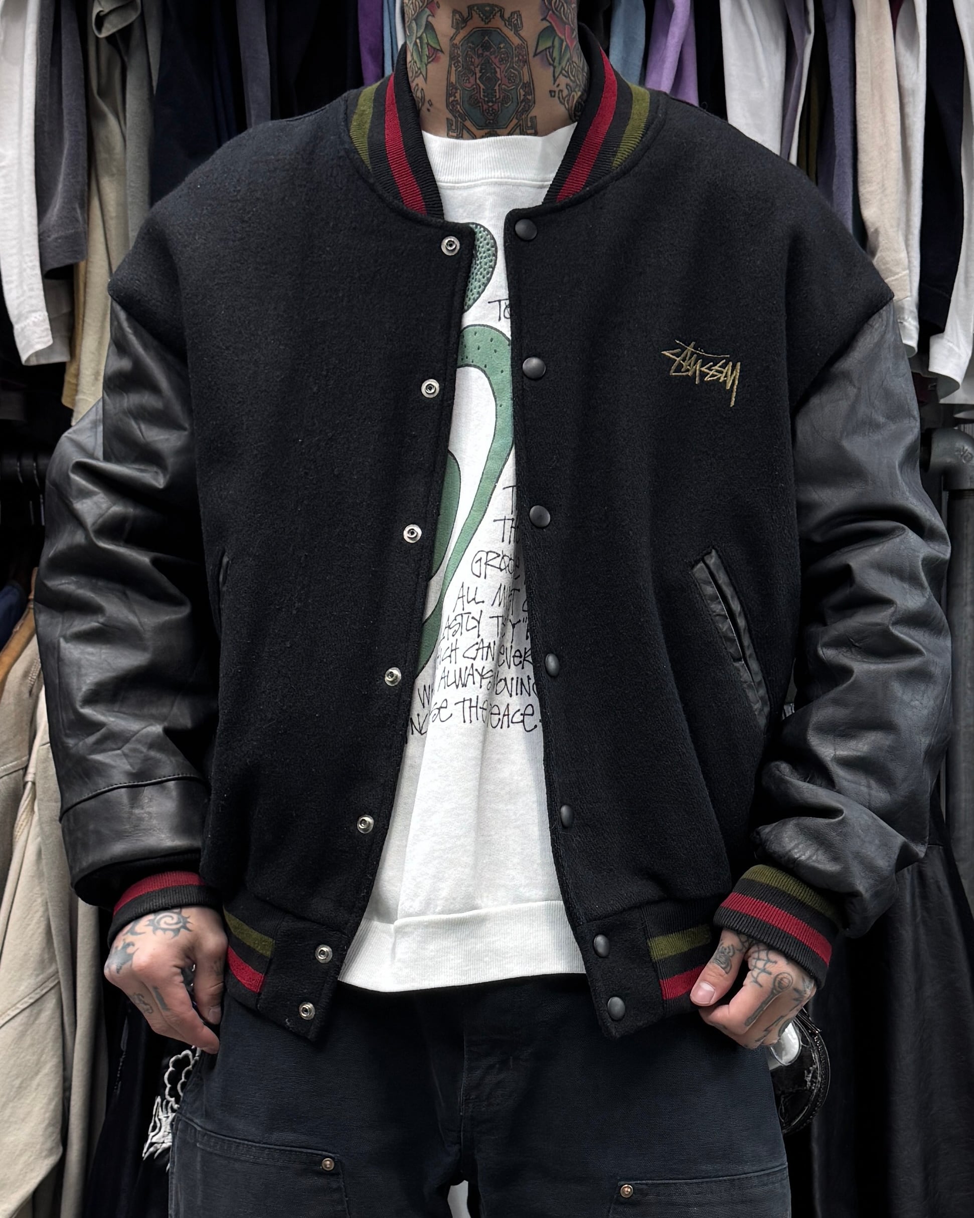 n*s様 80s Birdie USA製 コーデュロイ スタジャン ブラック Special!!】80's~90's old stussy ”BURLY THREADS” Varsity Jacket