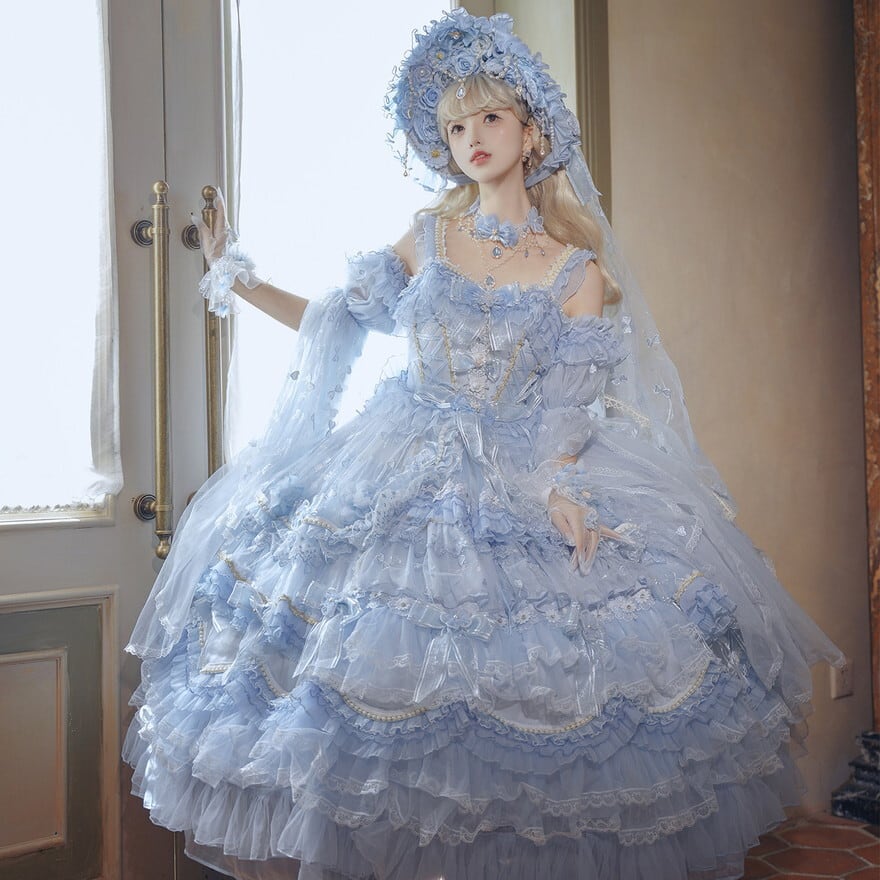 蒼月幻想物語風｜ペールブルー×総レースのロマンティックロリィタ