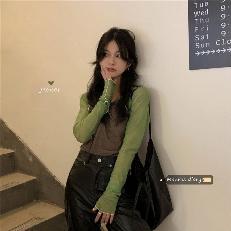 カラー薄手トップス サマースリムフィットラウンドネックカジュアルTシャツ ロング 夏物 Oネック モンロー7557947190