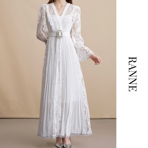 Lace Pleated Long Dress　a0140