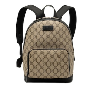 グッチ GGスプリーム リュック バックパック 429020 ベージュ ブラック PVC レザー レディース GUCCI 【中古】