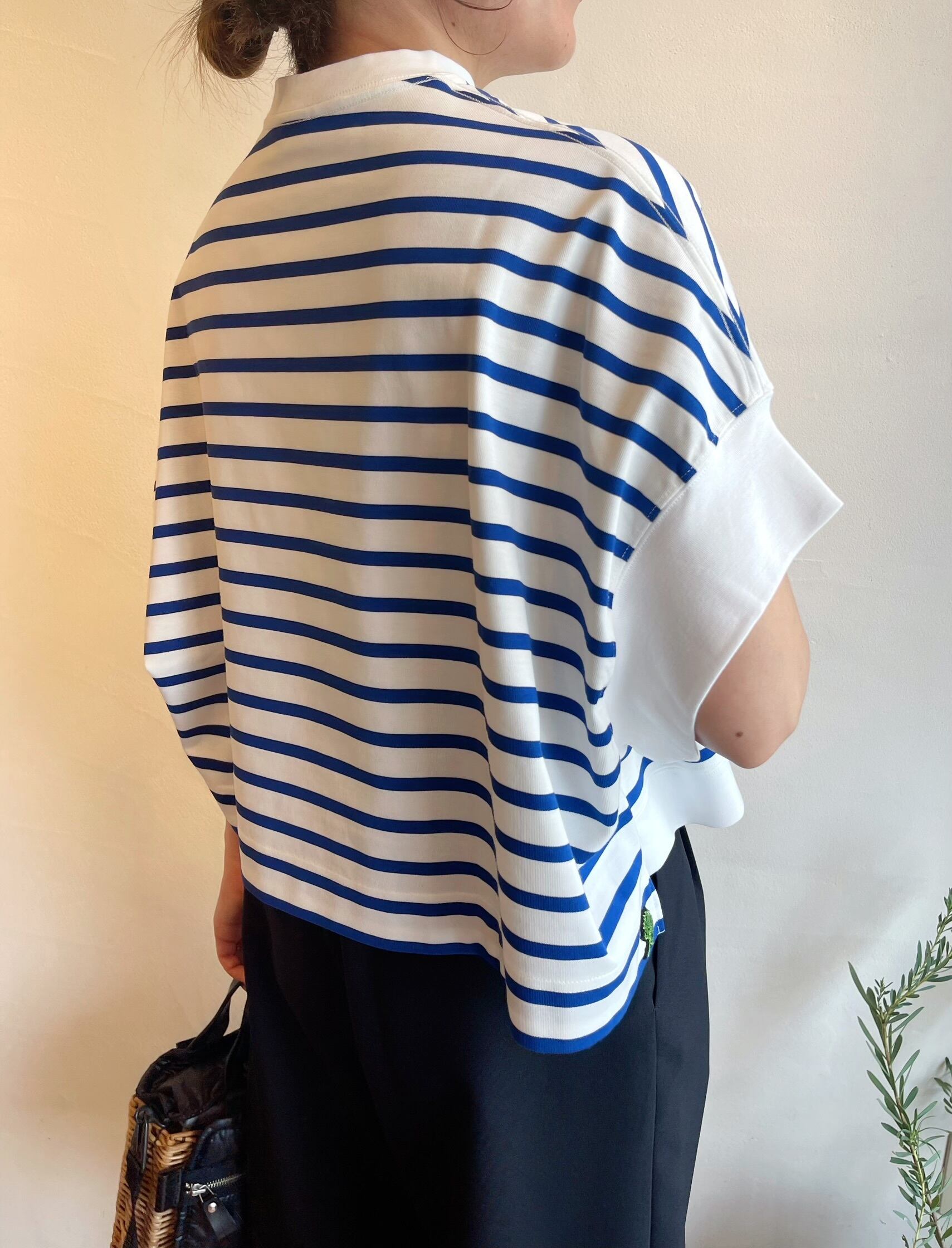 エバゴス ebagos フレンチスリーブ・シャツ ブルーストライプ エバゴス