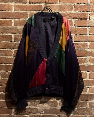 【Caka act3】“SAXONY” Knit Switching Vintage Loose Silk Cardigan Jacket