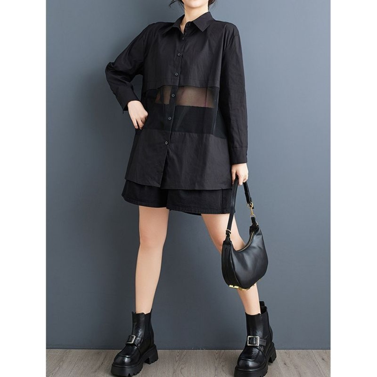 シアー切替 デザインシャツ  00381