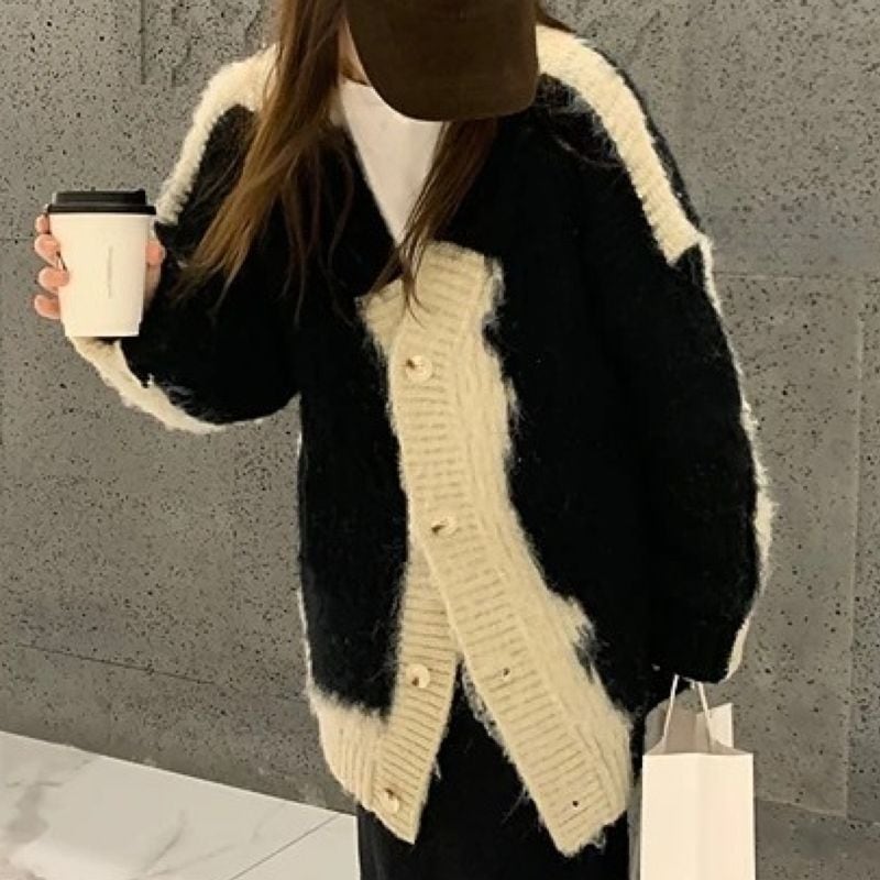 Bicolor oversized mohair cardigan V2602