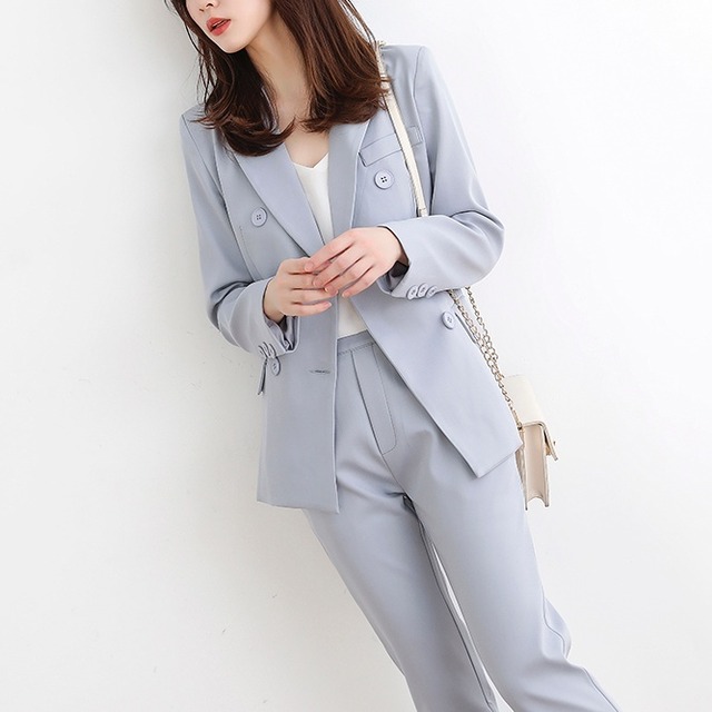 スーツジャケット&ロングパンツ   2色 セットアップ 長袖 春 夏 きれいめ カジュアル かわいい フォーマル ジャケット ストレートパンツ ロング ロング丈 9分丈 アンクル丈 レギュラー丈 Vネック 深 Vネック 襟付き レギュラーカラー スリム タイト 細身 ストレート スマート ポケット 前開き 青 ブルー ピンク パステルカラー 春カラー ライトブルー S M L XL かわいい 大人可愛い きれいめ シンプル 大人 上品 おしゃれ ナチュラル かっこいい 無地 韓国 韓国系 オルチャン