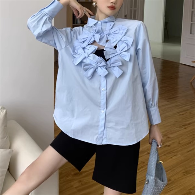 フロントオープンリボンシャツ　3color　10549