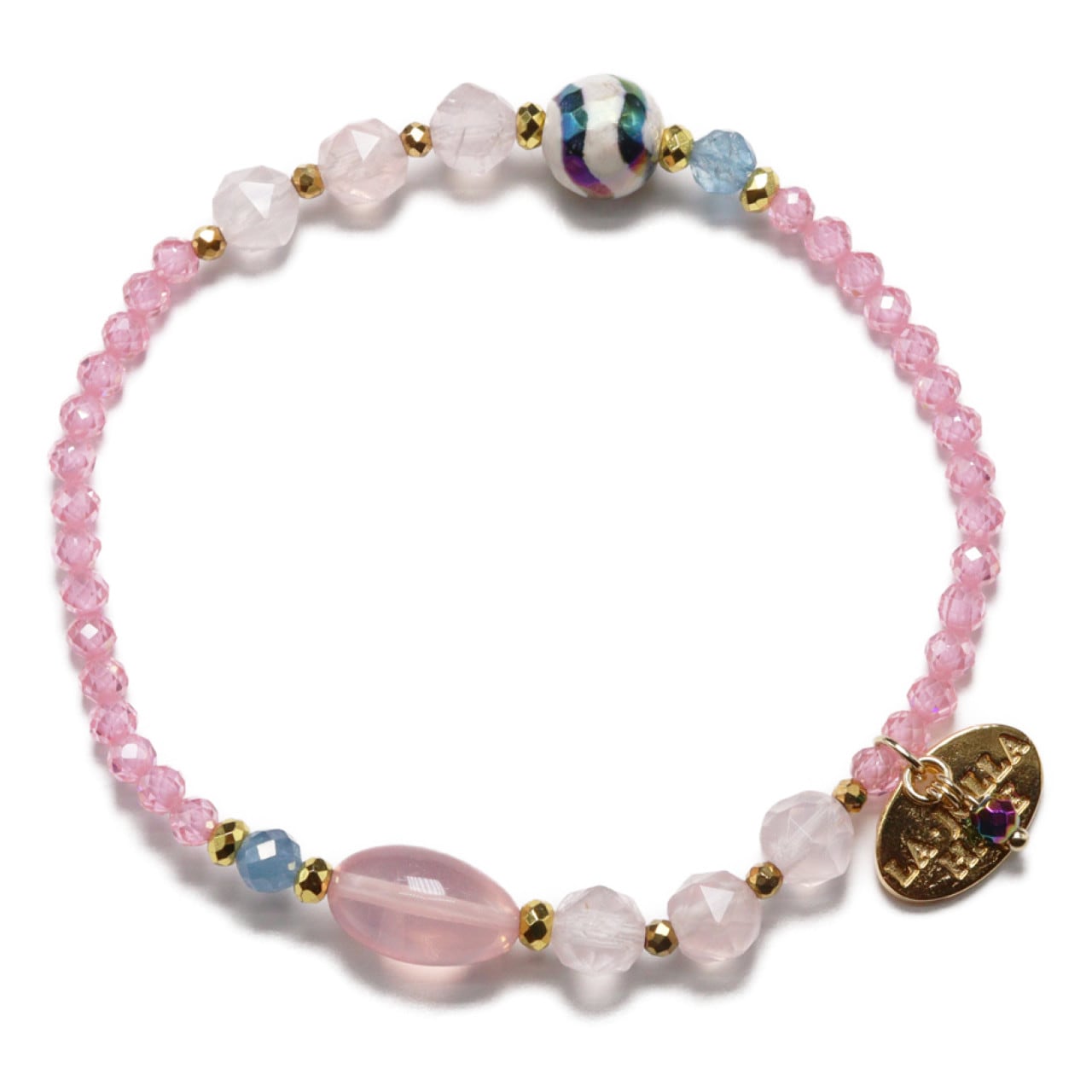 Blooming Pink Roses】水紋天珠×ローズクォーツ×ジルコニア×アクア
