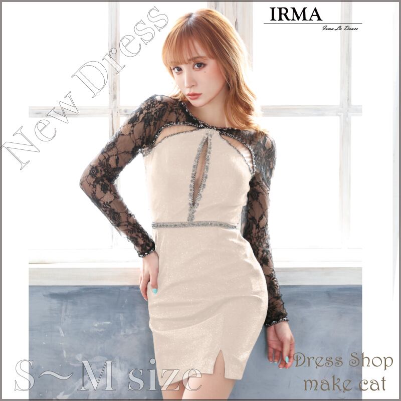 【IRMA/イルマ】【即納】 (S.Mサイズ) チョーカー/シアー/ フラワー刺繍/ タイト/ ミニドレス/ キャバドレスレース袖付き/カットアウト/OP【11985】
