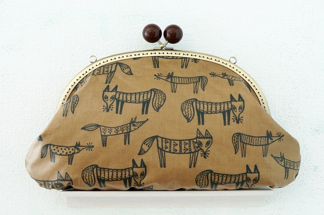 BIG size fox pattern gamaguchi clutch bag handmade ● 手作りビッグサイズがま口クラッチバッグフォックスモチーフハンドメイド