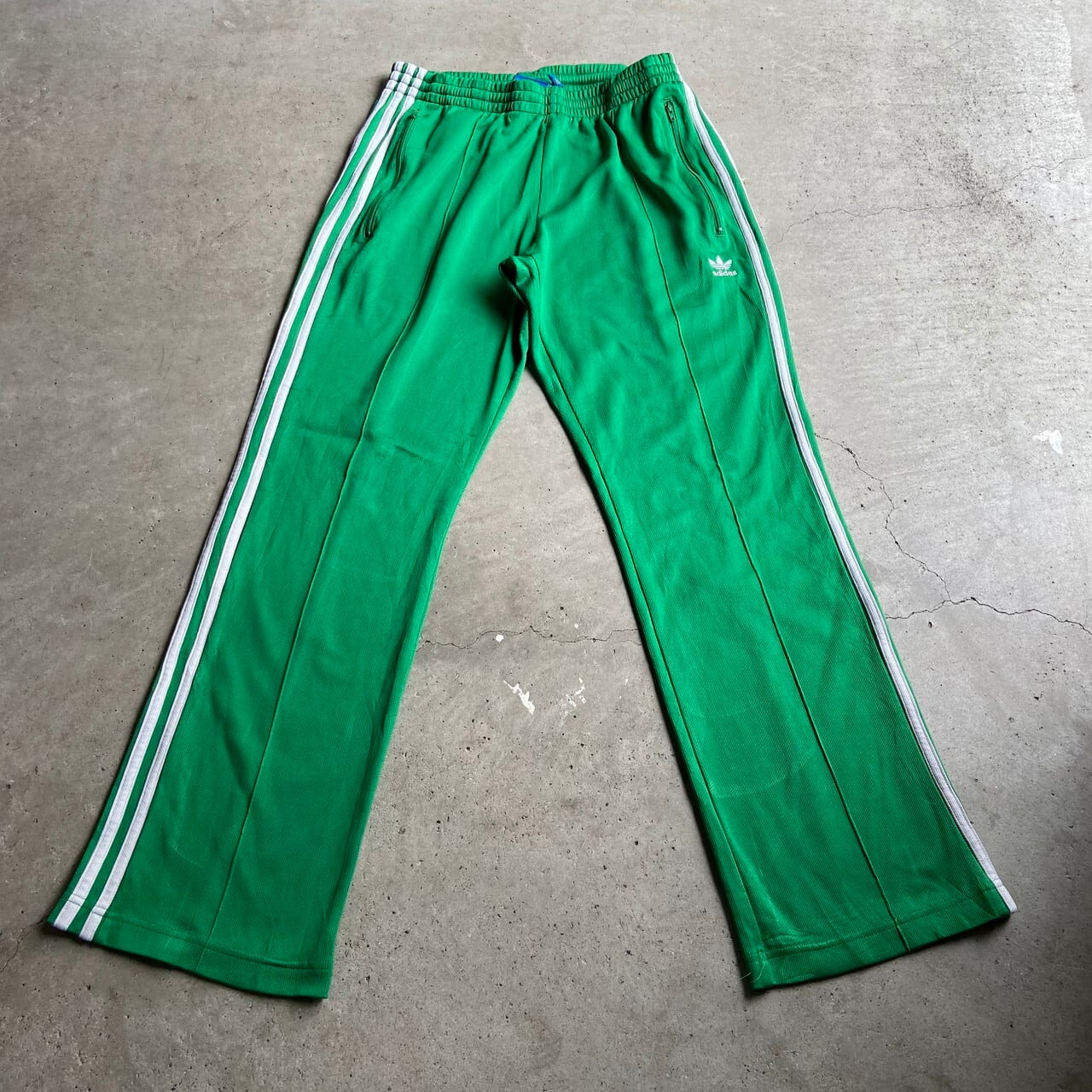希少 レアカラー 緑✕紺 00s adidas トラックパンツ  サイドライン