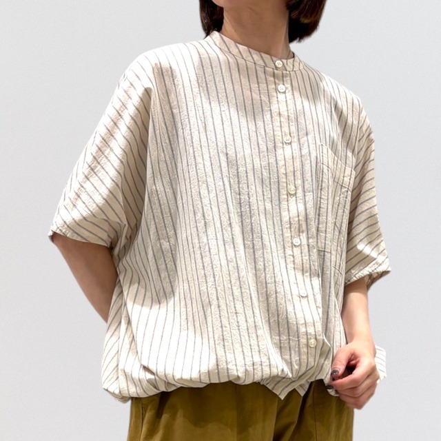 ＋2 organic cotton washer-finish french sleeve blouse