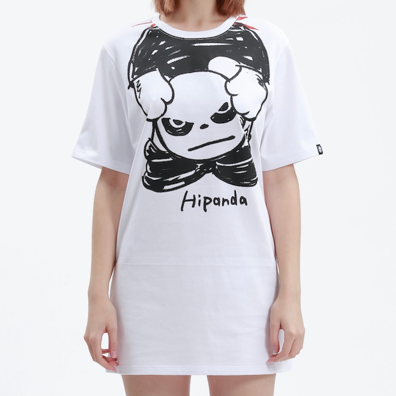 送料無料 【HIPANDA ハイパンダ】レディース Tシャツ ワンピ WOMEN'S GRAFFITI PANDA  SHORT SLEEVED LONG T-SHIRT / WHITE