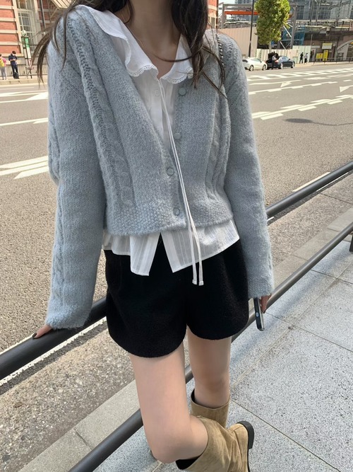 (予約) mellounge / Powder cable cardigan 3color