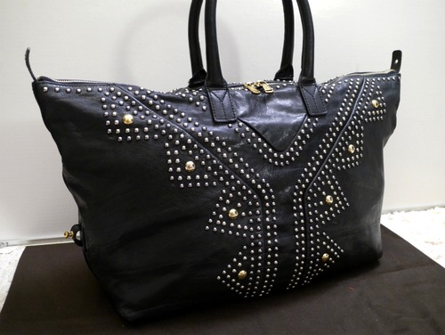 超レア38万◆YvesSaintLaurent イヴサンローラン EASY ROCK ボストン型 レザー トート ハンド バッグ 黒◆ EASYの希少なスタッズモデル♪