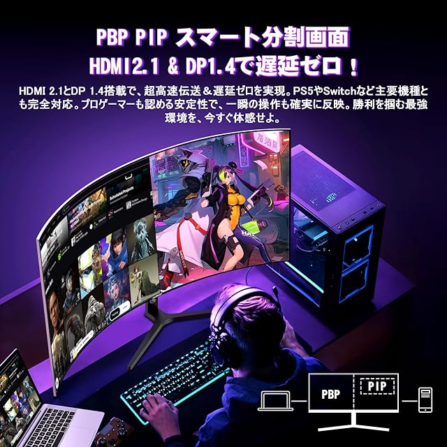 中古】CRUA 湾曲 ゲーミング モニター 34インチ WQHD 144HZ 99%sRGB 21
