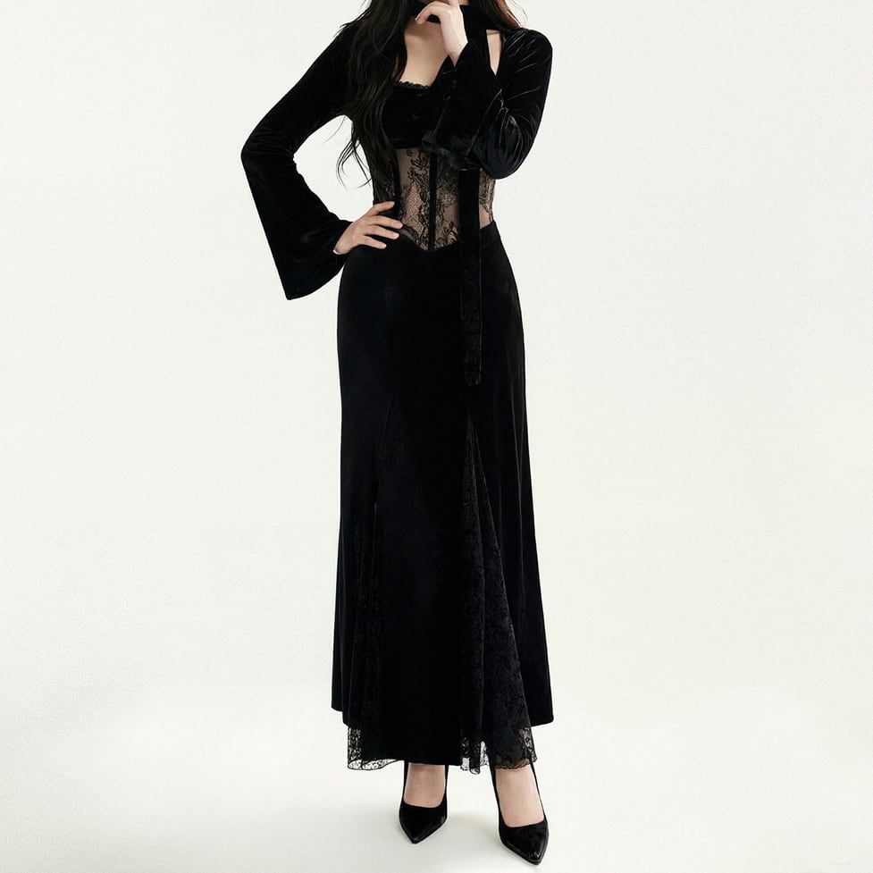 sheer velour long onepiece / l0323