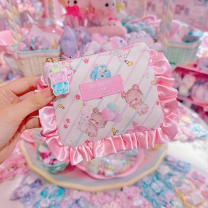 【E3】94-10コットンレース&サテンフリルミニポーチ