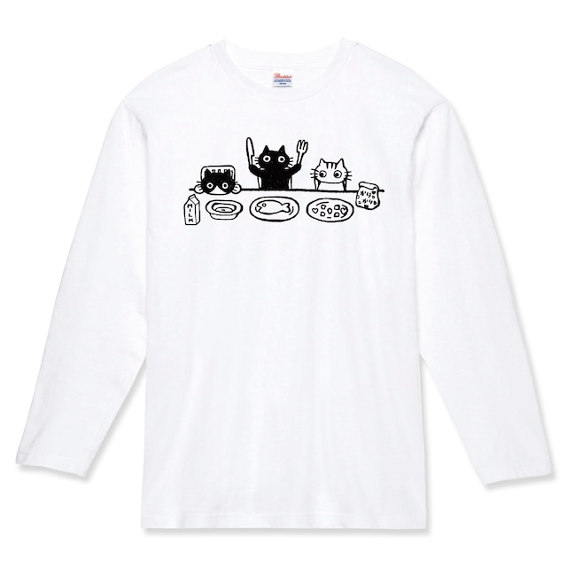 猫 ねこ おもしろ かわいい ロンT 3匹の猫 メンズ レディース 長袖 Tシャツ 服 おしゃれ 親子 ペアルック プレゼント 大きいサイズ Shortplate / ショートプレート