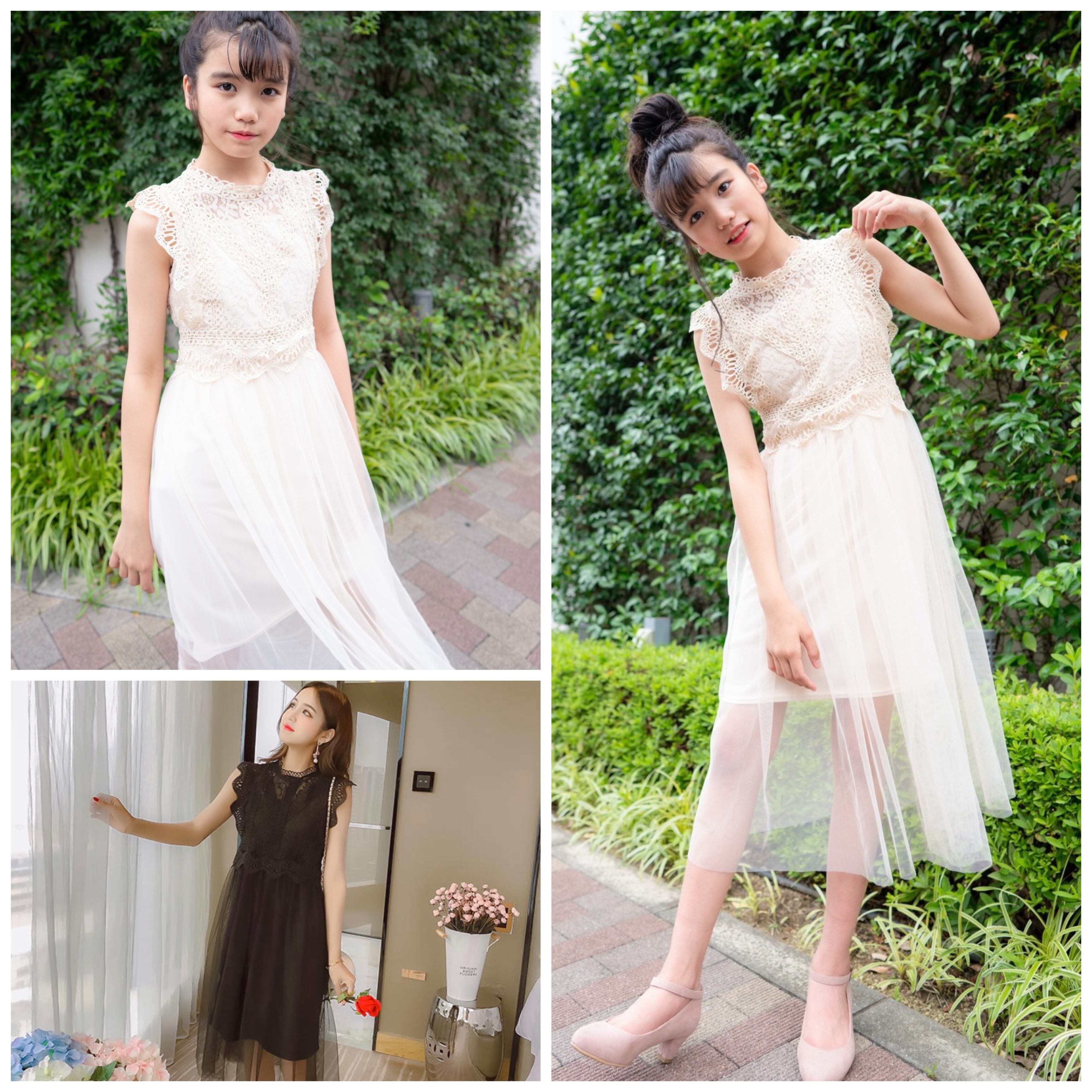 Runa着用大人サイズ M L 2カラー スタンドカラー ワンピース シースルー インナー付き ノースリーブ A Dear Child