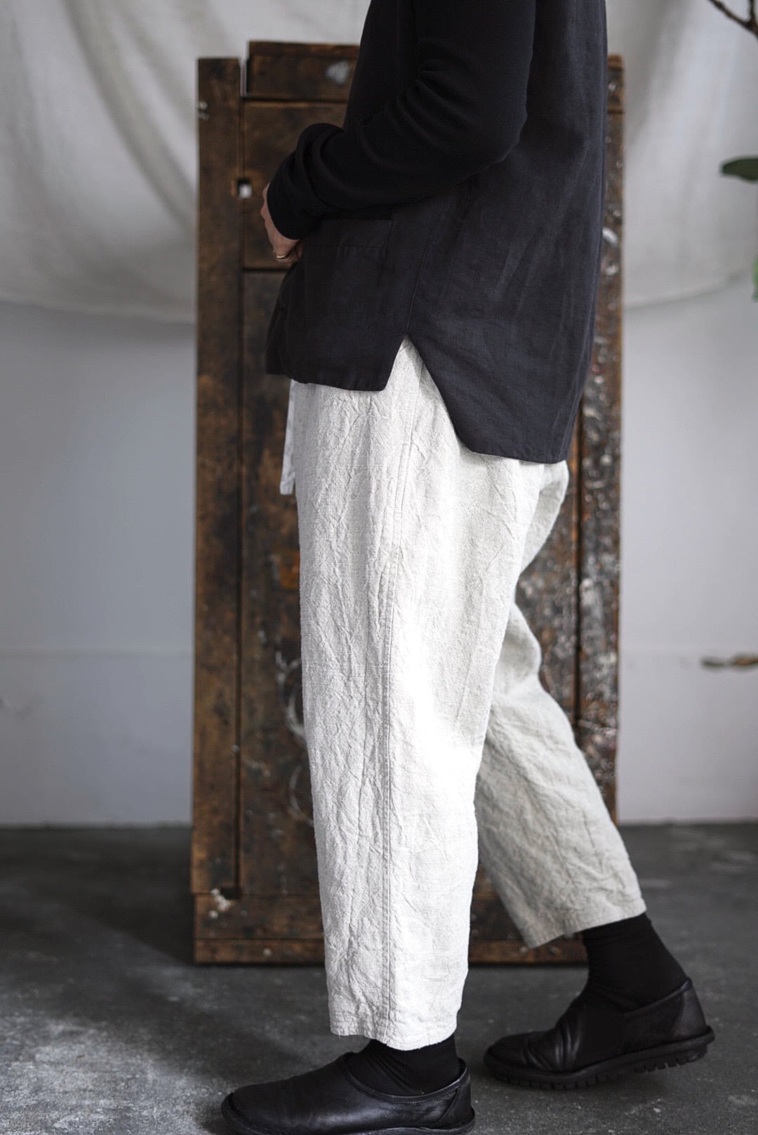 CHEZ VIDALENC - PANTS COULISSE L90 - HEAVY LINEN | Brownie