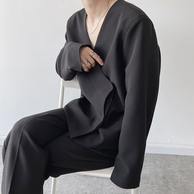 Wrap design V-neck long sleeve shirt【2color】 C1105