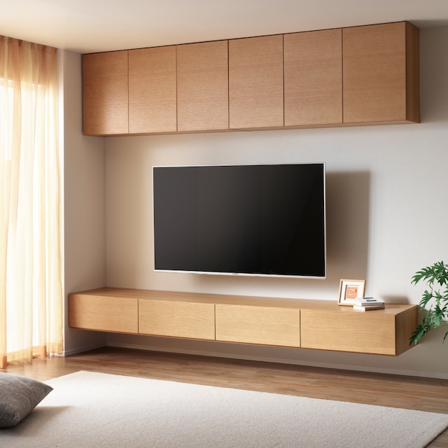 MARGIN CABINET LIVING SET 突板仕様 吊戸棚＋フロートテレビボード MA-D240FS-T, MA-KS1201E-T×２台