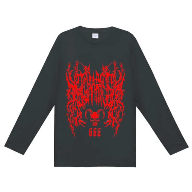 ★【lunalyオリジナル】666GOATSKULL DEATHMETALロゴテイストブラックレッドTシャツ（ori_0069）