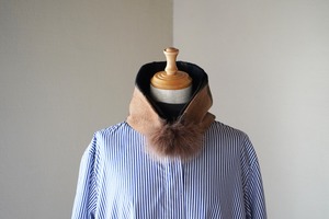 尾州織り100%カシミヤ ファーティペット　モカ茶/ブラック