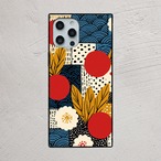 受注生産 iPhoneケース 赤い実と白い花のナイト民芸柄｜ボタニカル FMSY029B