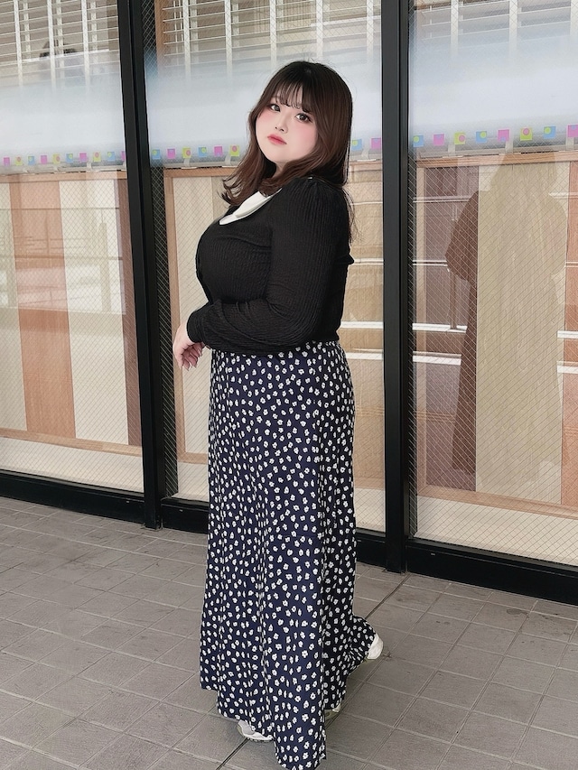 小花柄ロングスカート きれいめカジュアル デート お出かけ ロング丈 ウエストゴム 大きいサイズ 韓国 CH4760